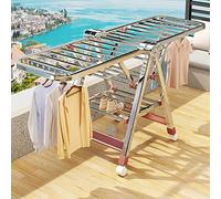 Tendedero de ropa, tendedero plegable de aluminio para interiores con ruedas, gran diseño independiente con alas ajustables en altura