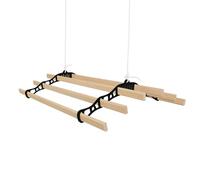 Tendedero de Techo con Sistema de Poleas en Negro 6 Listones de Madera 0.9m | Capacidad de Peso de 30 kg | Kit Fijación INCLUÍDO | Tendedero Colgante Secadora Estructura p/Colgar Secar Ropa Colgador