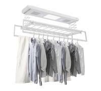 Tendedero eléctrico de 35 kg, soporte de techo con mando a distancia y luz LED, tendedero extensible, altura ajustable, plegable, montaje en pared, para balcones de casa, baño (blanco)