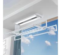 Tendedero Electrico Plegable Extensible Diseño Silencioso, Tendedero Electrico de Ropa para Secar la Ropa, Tendedero Teledirigido con Ventilación Caliente(White)