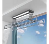 Tendedero Electrico Plegable Extensible Diseño Silencioso, Tendedero Electrico de Ropa para Secar la Ropa, Tendedero Teledirigido con Ventilación Caliente(Gray)