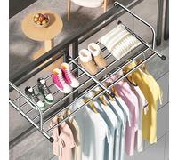 Tendedero extensible para colgar en la pared, barandilla plegable de acero inoxidable para balcón, color plateado, 68 x 120 cm, solución de lavandería que ahorra espacio para espacios pequeños