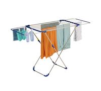 Relaxdays Tendedero, con 2 Alas Extensibles, Tenderete Plegable, 100 x 177 x 56 cm, Colgador de Ropa, Plateado/Azul, Plástico, Acero Inoxidable