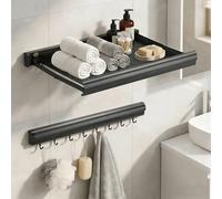 Tendedero Pared Plegable Invisible con Malla, Estanteria Baño 8 Ganchos