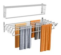Tendedero plegable para colgar en la pared, estante retráctil con 6 postes, de acero inoxidable, soporte para toallas de baño, ahorro de espacio, resistente a la corrosión, interior o exterior