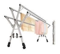 Tendedero plegable para interiores y exteriores, ajustable y plegable, de acero inoxidable resistente, 5 barras, gran espacio con rueda universal y zapatero