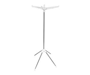 Tendedero Plegable Relaxdays, para 27 Perchas, portátil, Carga máxima 15 kg, Dimensiones: 143 x 56 cm, Blanco/Plateado