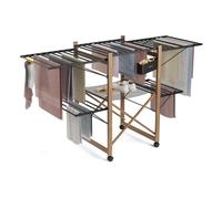 Newlux - Tendedero Plegable con Alas 30m XXL Wood V35, 3 Niveles (176x61x104cm). Tenderete de Ropa Plegable con Ruedas, Accesorio para Ropa Delicada y Pinzas, Ganchos Laterales, Negro