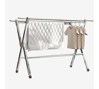 Tendedero plegable y móvil, tendedero de ropa, estante de secado móvil con 4 ruedas, soporte de metal alto plegable para ropa de lavandería, estante ajustable de alta capacidad, lavandería