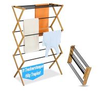 Tendedero Relaxdays, Plegable, 11 Barras, 115 x 73 x 33 cm, bambú, Metal, Torre, Natural/Negro