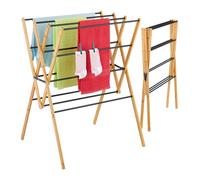 Tendedero Relaxdays, Plegable, 12 Varillas, 93 x 70 x 62 cm, bambú, Metal, Torre, Natural/Negro