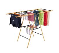 Tendedero Relaxdays, Plegable, 2 Niveles, HBT: 100 x 148 x 56 cm, bambú y Metal, tendedero con alas, Natural Negro