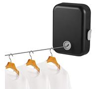 Tendedero Retractable, Cuerda Retráctil para Tender Ajustable de 4,3 M, Tendedero Invisible Endedero Extensible Acero Inoxidable Resistente para Interior y Exterior Ropa en Exteriores (Negro)