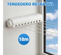 Tendedero Retractable de Pared con 5 Líneas - Cuerda de Ropa Extensible de 18m para Interior y Exterior - Perchero de Secado de para Baño, y Lavandería -