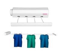 Tendedero retráctil de pared, 11×2in, montaje automático en la pared para secado retráctil con gancho de cuerda para interior y exterior (Cuatro cuerdas)
