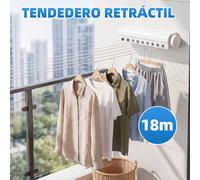 Tendedero Retráctil Extensible de 18 m para Pared, en ABS, Diseño Plegable y Compacto | Cuerda Oculta para Secar Ropa, Toallas y Sábanas | Ideal para , , Espacios Pequeños y Exteriores
