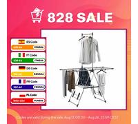 HOMCOM Tendedero Vertical Plegable, Tendedero de Ropa con Alas Ajustables en 5 Niveles, 4 Soportes para Calzado, Barra y Estante, Marco de Acero Inoxidable, 139x62,5x201 cm Plata