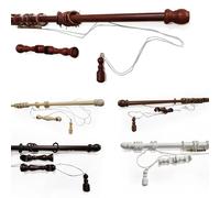 TENDEEVOLUTION Barra Cortina Madera 160 cm Diametro 35 mm, con Anillos, Soportes y Terminales, Riel Cortina en Madera Natural Daradera estilo clásico (Olmo, 200 CM MOVIMIENTO DE CUERDA)