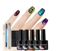 Tendencia de las uñas establecida para la fiesta de fantasmas,Esmalte de gel de ojos de gato magnético con pegatinas huecas espeluznantes,Efecto de camaleón Kit de manicura para principiantes (1 Set)