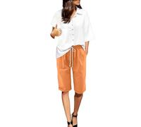 Tendencias de moda 2026 Pantalones cortos casuales con cintura elástica, mezcla de tela cómoda, pantalones cortos de verano para el día a día, naranja, M