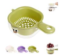 Tendency Draining Basket, Kitchen Dual-Layer Draining Basket with Handle, 2 in 1 Fruit Cleaning Bowl with Strainer Container, For Washing Various Fruits Vegetables, Wall Mount (Green)