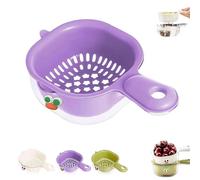 Tendency Draining Basket, Kitchen Dual-Layer Draining Basket with Handle, 2 in 1 Fruit Cleaning Bowl with Strainer Container, For Washing Various Fruits Vegetables, Wall Mount (Purple)