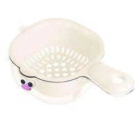 Tendency Kitchen Dual-Layer Draining Basket with Handle - Over Sink Colander for Veggie, Pasta & Fruit Washing | Food Grade Plastic Lock Design | Compact Space Saving (White+sticker)