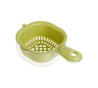 Tendency Kitchen Dual-Layer Draining Basket with Handle - Over Sink Colander for Veggie, Pasta & Fruit Washing | Food Grade Plastic Lock Design | Compact Space Saving (Green)
