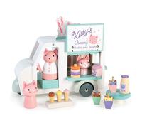 Tender Leaf Toys - Camión batido de Kitty's - Comedero de madera con ruedas con gatos, batidos, helados, rosquillas y accesorios - Fomenta el juego imaginativo y la narración - A partir de 3 años