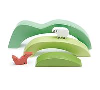 Tender Leaf Toys Green Hills View Stacker Toy - Bloques de construcción de madera con extremos abiertos para niños