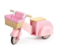 Tender Leaf Toys - Patinete con cesta - Juguete de madera con ruedas recortadas de goma - Patinete de juego de rol con cesta de mimbre extraíble - Desarrolla habilidades sociales, lingüísticas y
