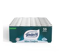 Tenderly Ultra Comfort, 56 rollos de papel higiénico puro, 3 capas, 200 tiras por rollo, delicado con la piel, dermatológicamente probado