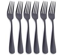 Tenedor de cena negro mate, acero inoxidable satinado, 20,3 cm, juego de tenedores de platería, tenedor de mesa de 6 piezas, apto para lavavajillas