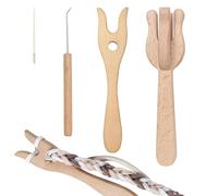 Tenedor de tejer de madera, 4 tenedores de madera, 4 tenedores de madera marrón, tenedor de tejer portátil con aguja grande, tenedor de madera y kit de crochet tenedor Lucet para fabricación de