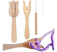 Tenedor de tejer de madera - Juego de tenedores de tejer de 4 piezas | Kit de ganchillo Lucet Gabel | Juego de trenzado portátil con tenedor de madera para la fabricación de alfombras | Incluye istr