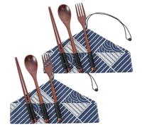 Tenedores De Madera Cucharas Bolsa De Almacenamiento Portátil De Madera Color Nogal Para Palillos Cucharas Y Tenedores Estilo Japonés 2 Juegos