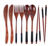 Tenedores De Madera Cucharas Bolsa De Almacenamiento Portátil De Madera Color Nogal Para Palillos Cubiertos Tenedor Y Cuchara Para Juegos De Vajilla Reutilizables Hilo Negro 2 Juegos