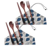 Tenedores De Madera Cucharas Bolsa De Almacenamiento Portátil De Madera Color Nogal Para Palillos Cucharas Y Tenedores Hojas 2 Juegos