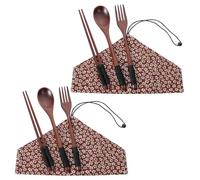 Tenedores De Madera Cucharas Bolsa De Almacenamiento Portátil De Madera De Nogal Para Palillos Cucharas Y Tenedores Color Marrón Flor De Cerezo 2 Juegos