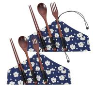 Tenedores De Madera Cucharas Bolsa De Almacenamiento Portátil De Madera De Nogal Para Palillos Cucharas Y Tenedores Color Azul Cerezo 2 Juegos