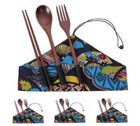 Tenedores De Madera Cucharas Bolsa De Almacenamiento Portátil De Madera De Nogal Para Palillos Cucharas Y Tenedores Negro Y Azul 4 Juegos