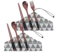 Tenedores De Madera Cucharas Bolsa De Almacenamiento Portátil De Madera De Nogal Para Palillos Cucharas Y Tenedores Triángulo Gris 2 Juegos
