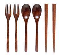 Tenedores De Madera Cucharas Cucharas Tenedores Y Palillos De Madera Color Nogal Para La Cena Reutilizables Ecológicos E Inalámbricos 2 Juegos