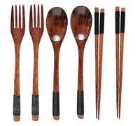 Tenedores De Madera Cucharas Cucharas Tenedores Y Palillos De Madera Color Nogal Para Vajillas Reutilizables Línea Negra 2 Juegos