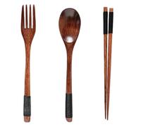 Tenedores De Madera Cucharas Cucharas Tenedores Y Palillos De Madera Color Nogal Para Vajillas Reutilizables Y Ecológicas Línea Negra 1 Juego