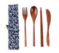 Tenedores De Madera Cucharas Palillos Cubiertos Cucharas Y Bolsa De Almacenamiento De Madera De Nogal Portátiles Para Vajillas Reutilizables Morning Glory 1 Juego