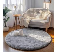 Tenekee Alfombras Redonda Salón Pelo Largo Alfombra Habitación Antideslizante Muy Suave para salón o Dormitorio Alfombra Esponjosa (Ø 80cm, Gris)