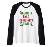 Tener un Nombre de reunión Familiar Ayla Christmas Time Camiseta Manga Raglan