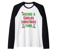 Tener un Nombre de reunión Familiar de Carlos Christmas Time Camiseta Manga Raglan