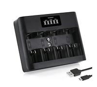 Tenergy TN486U Cargador de batería Universal de 5 bahías con LCD, Entrada Micro USB/Tipo C, para baterías Recargables AA, AAA, C, D y 9V